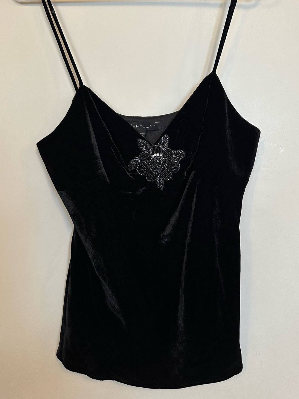 LAUNDRY blk velvet beaded cami top party M